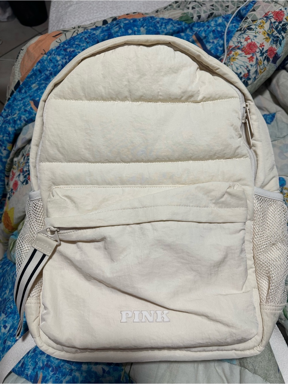 Victoria Secret PINK Quilted Cream Puffer Backpack